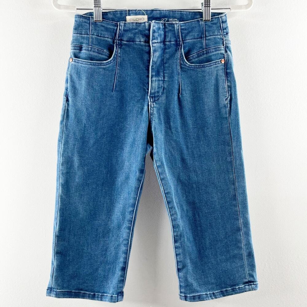 Pilcro High Rise Straight Leg Denim Regular Fit Capri Jeans Blue Wash 27